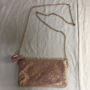 New Holiday Sparkly Cluth/Crossbody Bag Light Pink/Gold Size 5”x9”